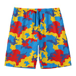Red Yellow And Blue Camouflage Print Men's Swim Trunks