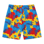 Red Yellow And Blue Camouflage Print Men's Swim Trunks