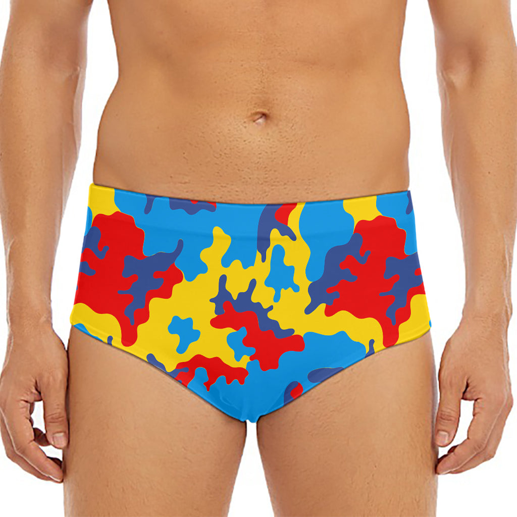 Red Yellow And Blue Camouflage Print Men's Triangle Swim Briefs