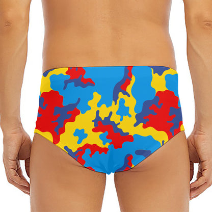 Red Yellow And Blue Camouflage Print Men's Triangle Swim Briefs