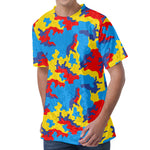 Red Yellow And Blue Camouflage Print Men's Velvet T-Shirt