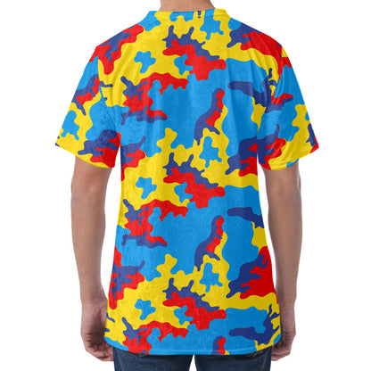 Red Yellow And Blue Camouflage Print Men's Velvet T-Shirt
