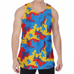 Red Yellow And Blue Camouflage Print Men's Velvet Tank Top