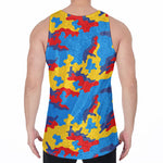Red Yellow And Blue Camouflage Print Men's Velvet Tank Top