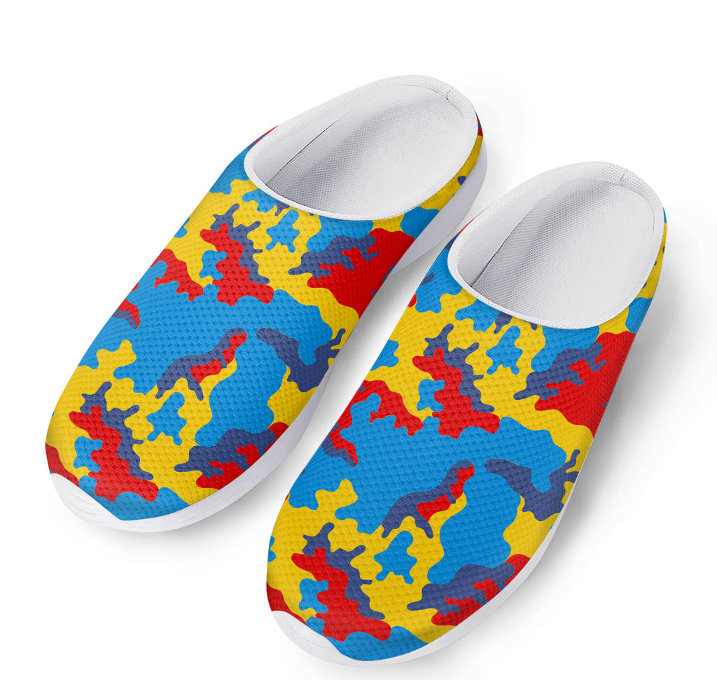 Red Yellow And Blue Camouflage Print Mesh Casual Shoes