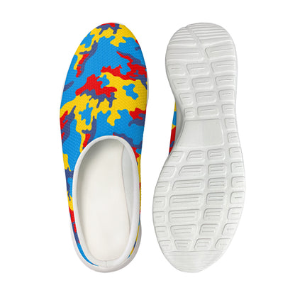 Red Yellow And Blue Camouflage Print Mesh Casual Shoes