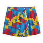 Red Yellow And Blue Camouflage Print Mesh Shorts