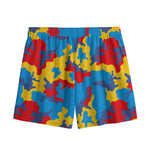 Red Yellow And Blue Camouflage Print Mesh Shorts