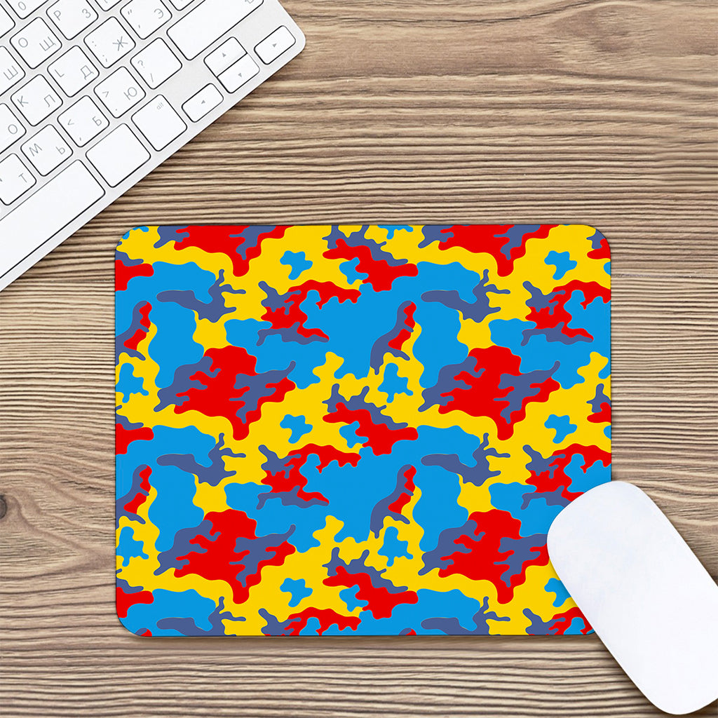 Red Yellow And Blue Camouflage Print Mouse Pad