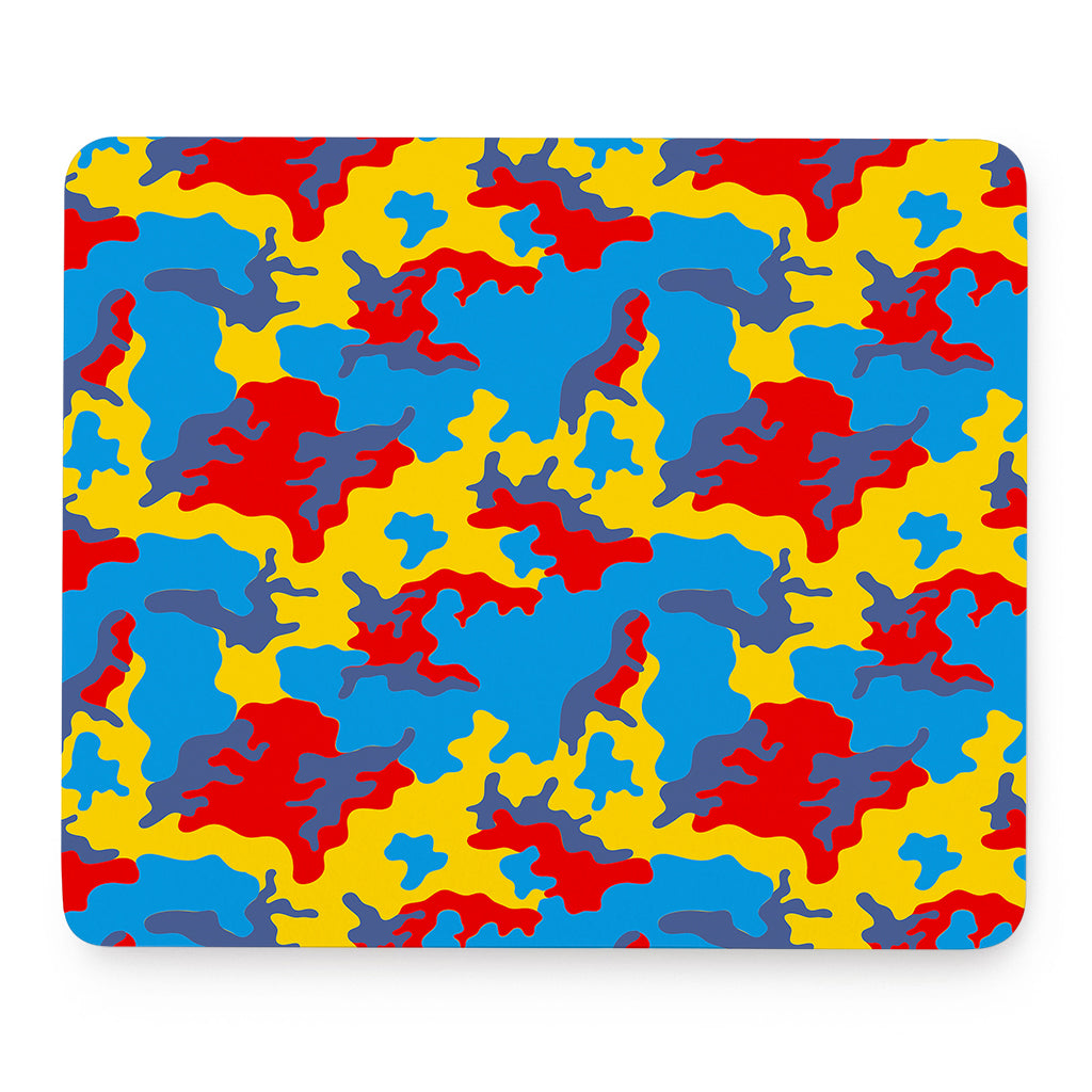 Red Yellow And Blue Camouflage Print Mouse Pad