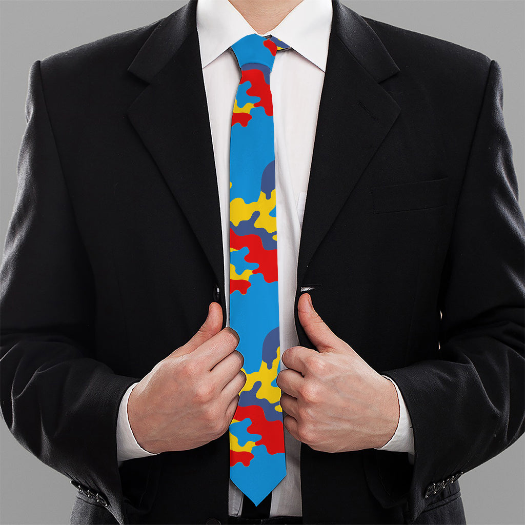 Red Yellow And Blue Camouflage Print Necktie