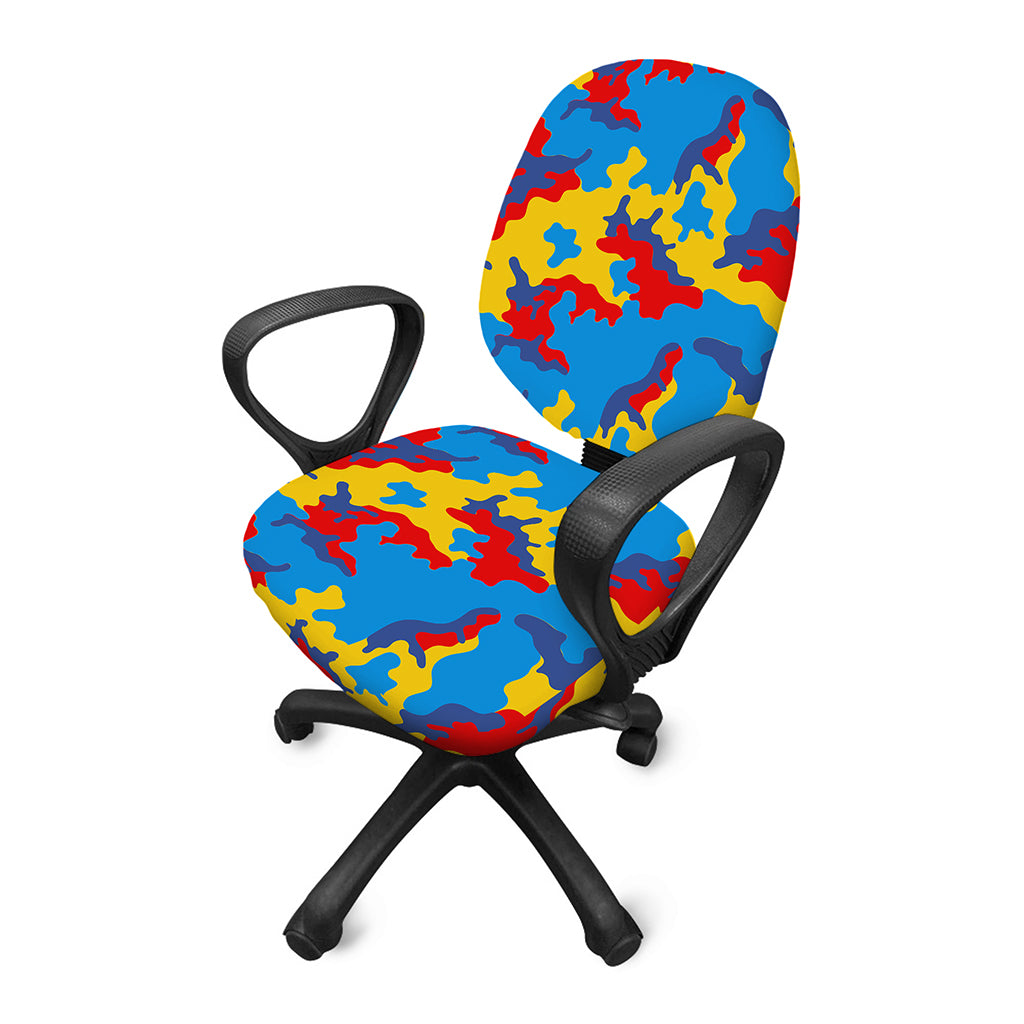 Red Yellow And Blue Camouflage Print Office Chair Cover
