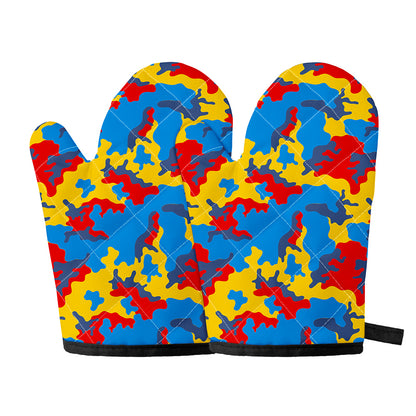 Red Yellow And Blue Camouflage Print Oven Mitts