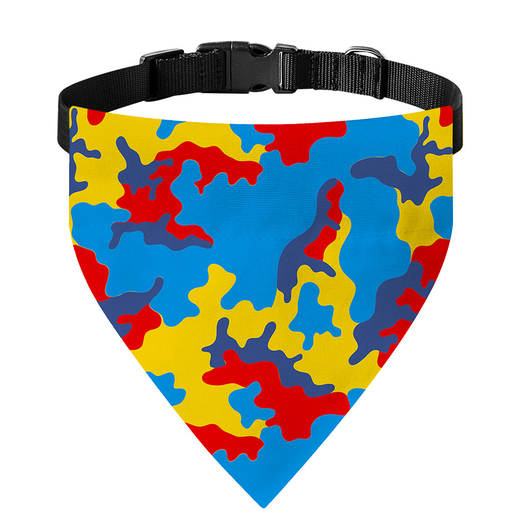 Red Yellow And Blue Camouflage Print Over The Collar Dog Bandana