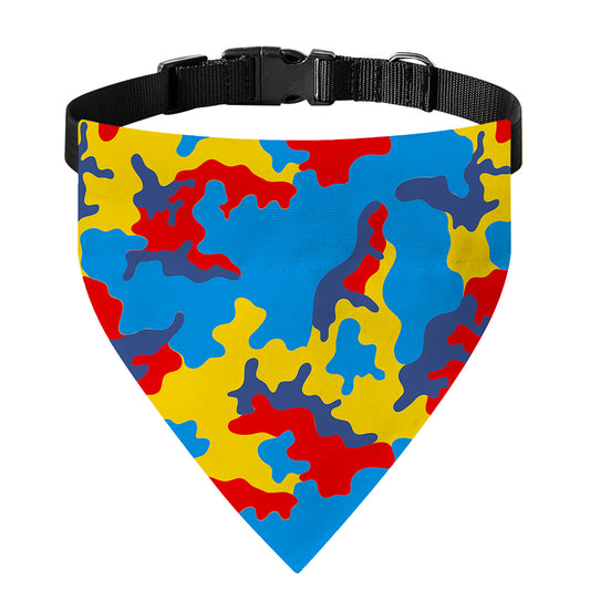 Red Yellow And Blue Camouflage Print Over The Collar Dog Bandana