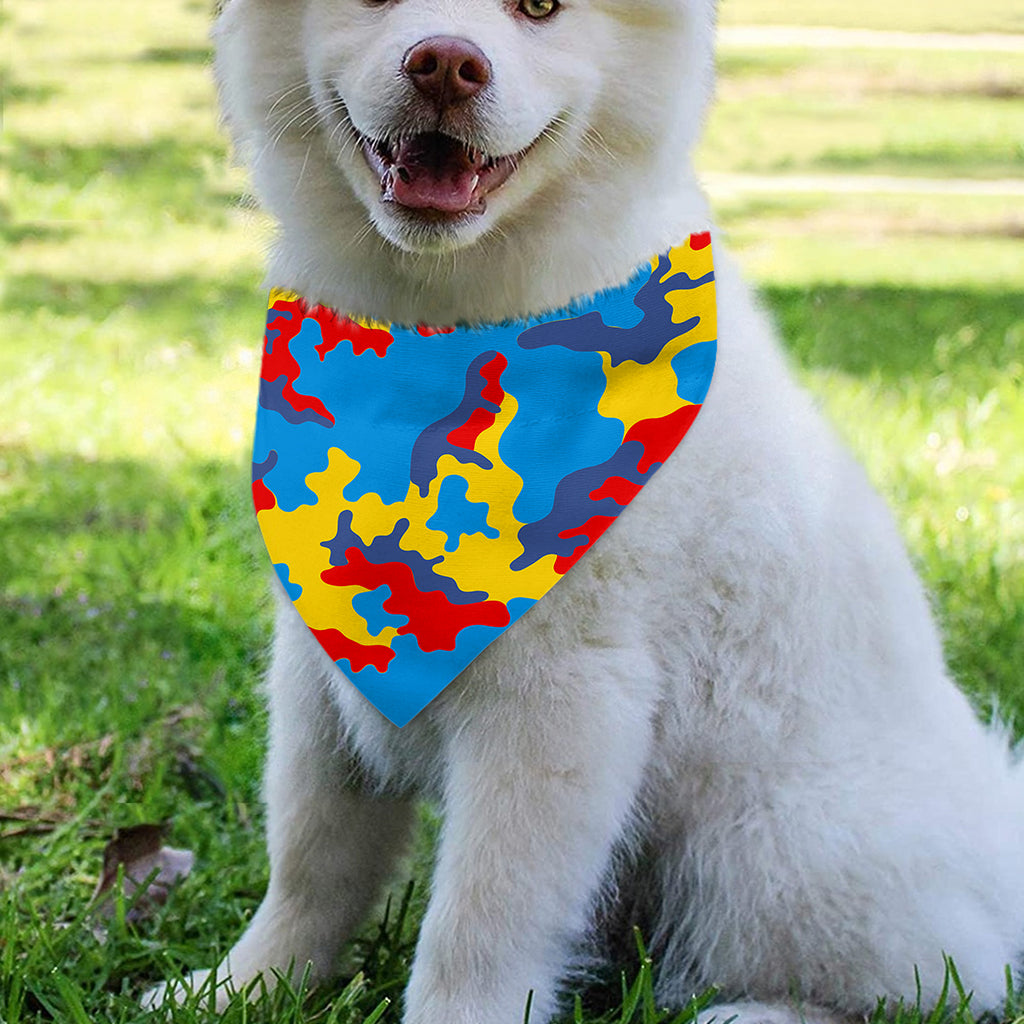 Red Yellow And Blue Camouflage Print Over The Collar Dog Bandana