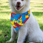 Red Yellow And Blue Camouflage Print Over The Collar Dog Bandana