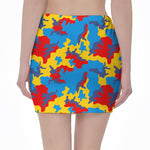 Red Yellow And Blue Camouflage Print Pencil Mini Skirt