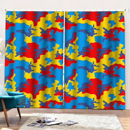 Red Yellow And Blue Camouflage Print Pencil Pleat Curtains