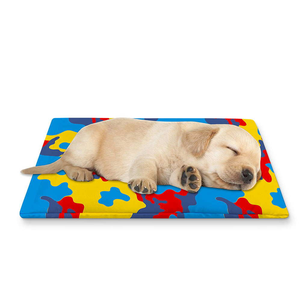 Red Yellow And Blue Camouflage Print Pet Cooling Mat Cover