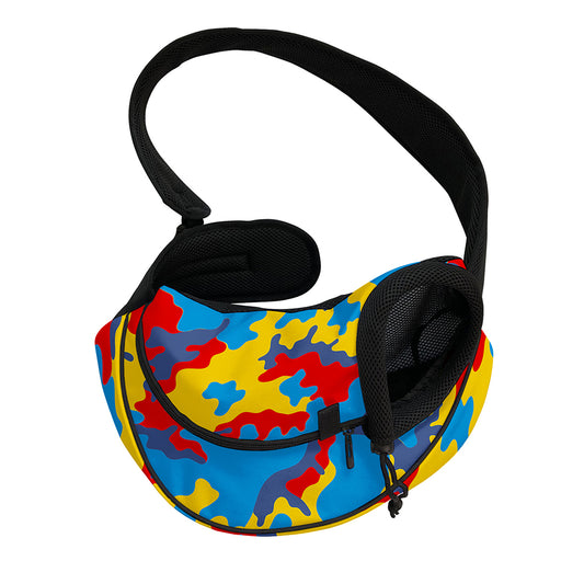 Red Yellow And Blue Camouflage Print Pet Sling Carrier