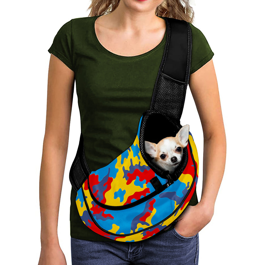 Red Yellow And Blue Camouflage Print Pet Sling Carrier