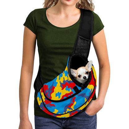 Red Yellow And Blue Camouflage Print Pet Sling Carrier