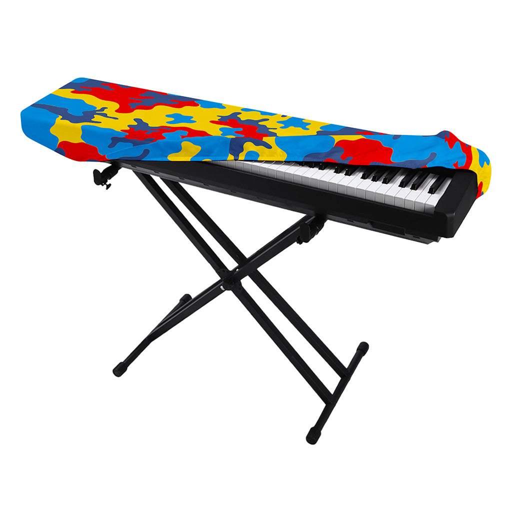 Red Yellow And Blue Camouflage Print Piano Keyboard Cover