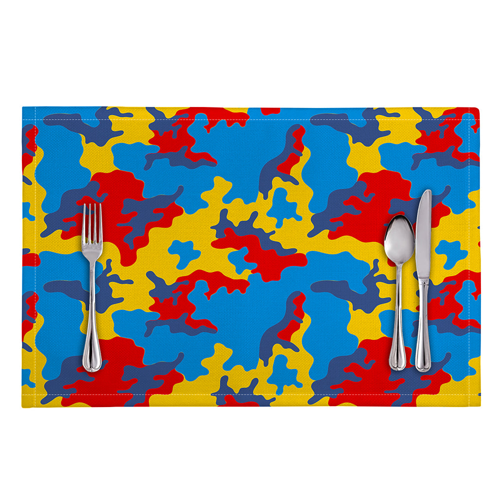 Red Yellow And Blue Camouflage Print Placemat