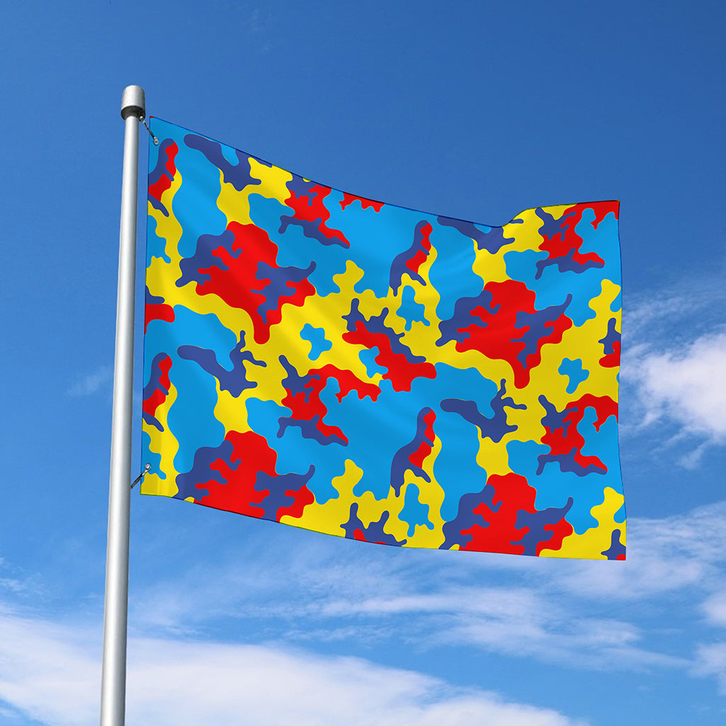 Red Yellow And Blue Camouflage Print Polyester Flag