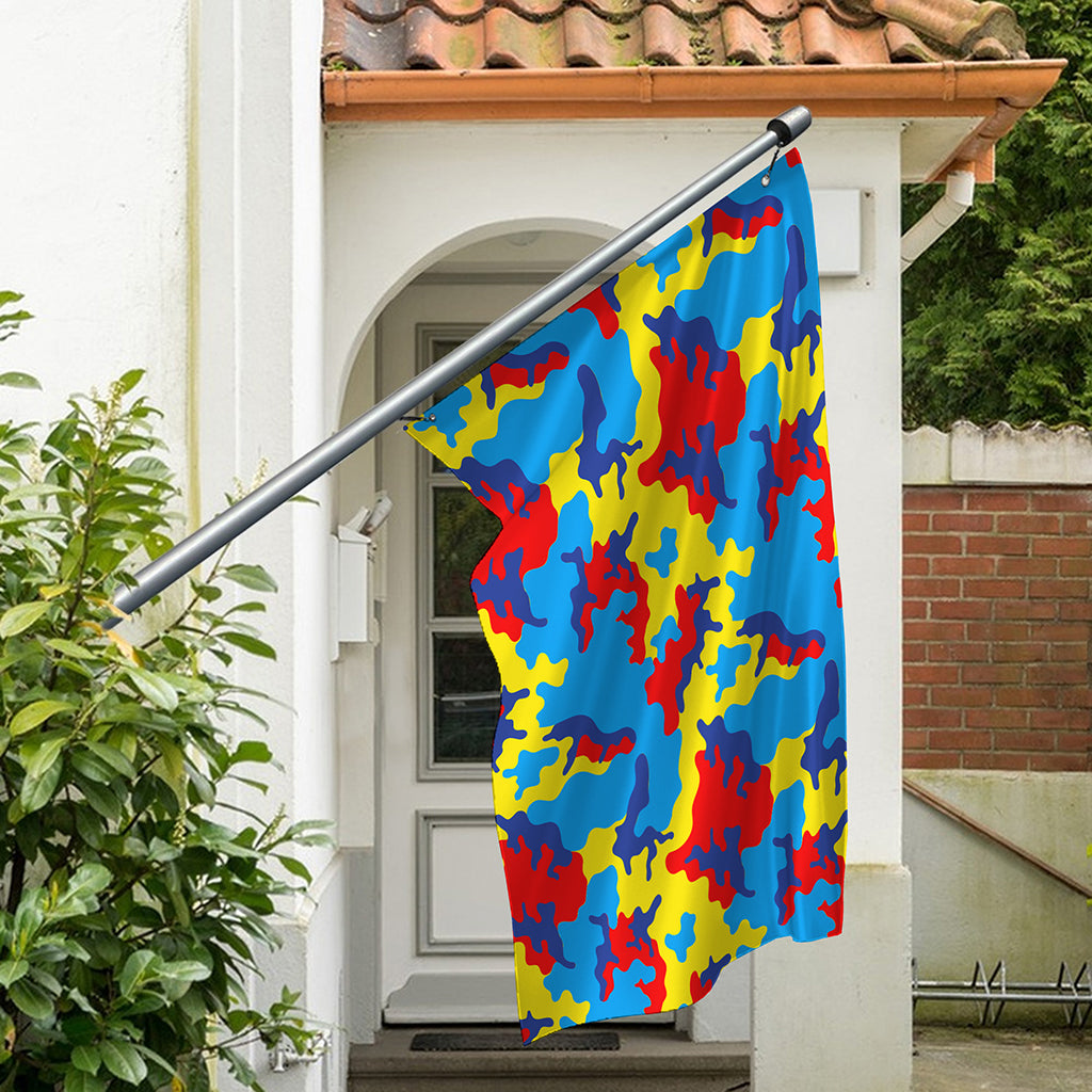 Red Yellow And Blue Camouflage Print Polyester Flag