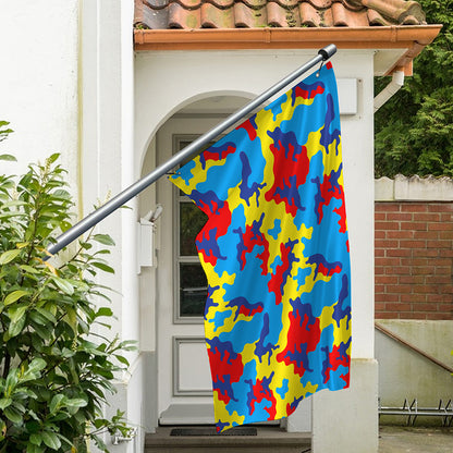 Red Yellow And Blue Camouflage Print Polyester Flag