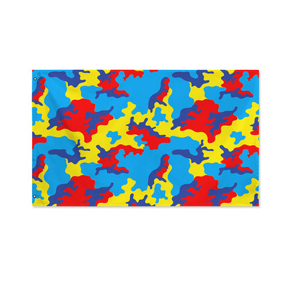 Red Yellow And Blue Camouflage Print Polyester Flag