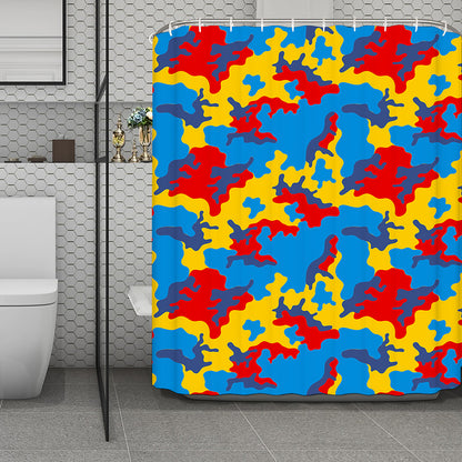 Red Yellow And Blue Camouflage Print Polyester Shower Curtain