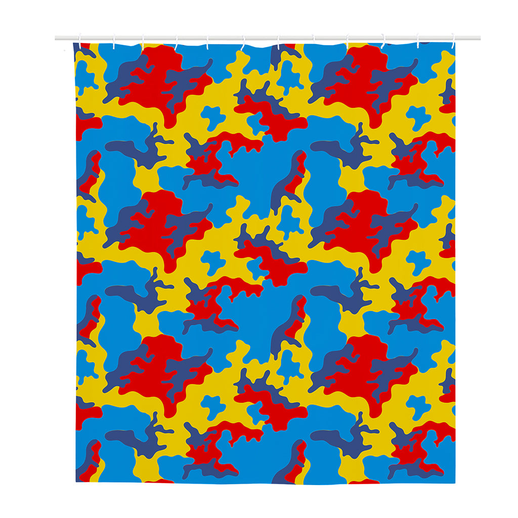 Red Yellow And Blue Camouflage Print Polyester Shower Curtain