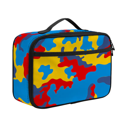 Red Yellow And Blue Camouflage Print Portable Lunch Bag