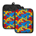Red Yellow And Blue Camouflage Print Pot Holders With Pocket