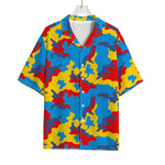 Red Yellow And Blue Camouflage Print Rayon Hawaiian Shirt