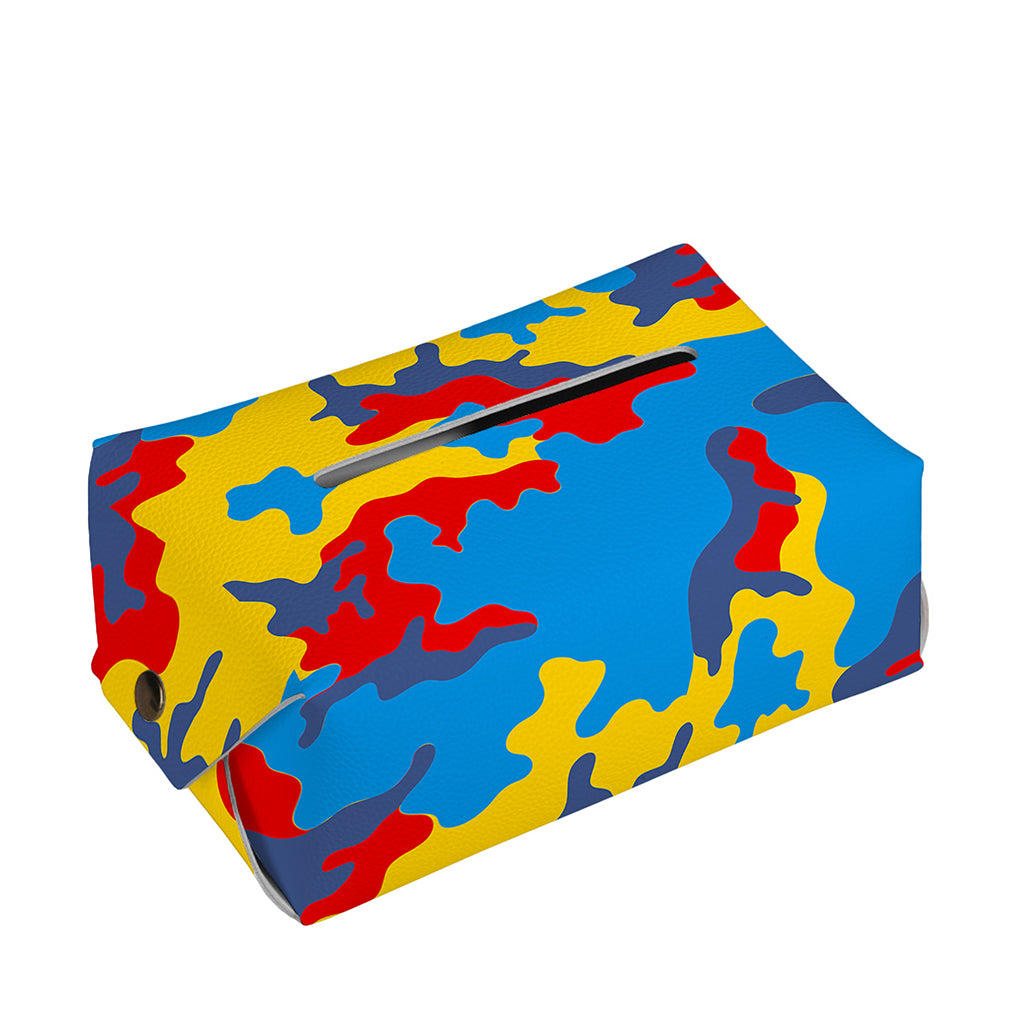 Red Yellow And Blue Camouflage Print Rectangle Tissue Box Cover
