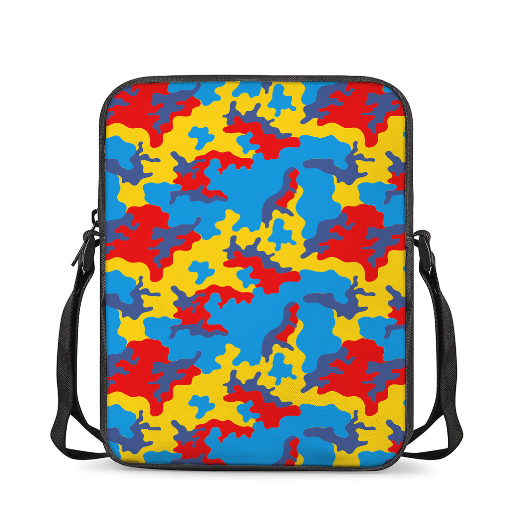 Red Yellow And Blue Camouflage Print Rectangular Crossbody Bag
