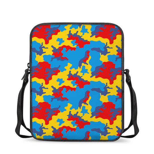 Red Yellow And Blue Camouflage Print Rectangular Crossbody Bag