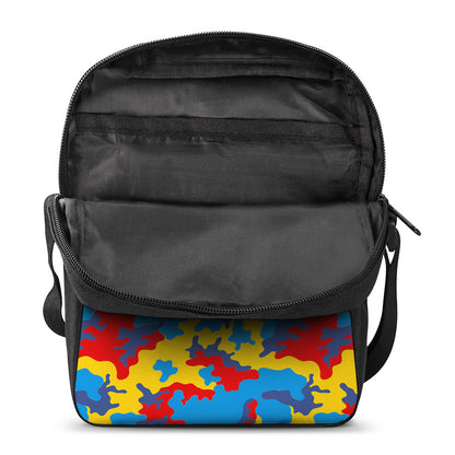 Red Yellow And Blue Camouflage Print Rectangular Crossbody Bag