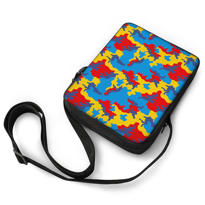 Red Yellow And Blue Camouflage Print Rectangular Crossbody Bag