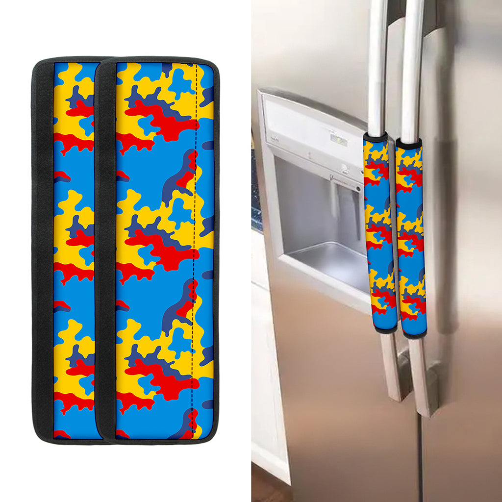 Red Yellow And Blue Camouflage Print Refrigerator Handle Covers