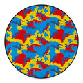 Red Yellow And Blue Camouflage Print Round Floor Mat