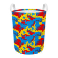 Red Yellow And Blue Camouflage Print Round Laundry Basket