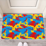 Red Yellow And Blue Camouflage Print Rubber Doormat