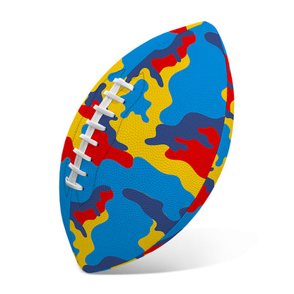 Red Yellow And Blue Camouflage Print Rugby Ball