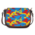 Red Yellow And Blue Camouflage Print Saddle Bag