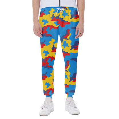 Red Yellow And Blue Camouflage Print Scuba Joggers